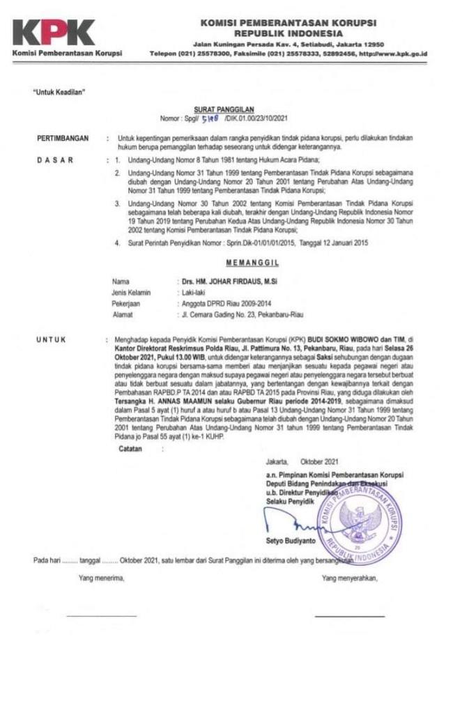 Laporan Aktivis GAMARI ditanggapi KPK, Aroma Busuk Kasus APBD Provinsi Riau 2014 Akan Menguap
