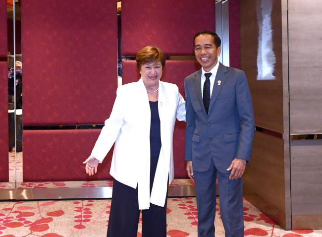 Bahas Kondisi Ekonomi Global Presiden Jokowi Bertukar Pikiran dengan Direktur Pelaksana IMF