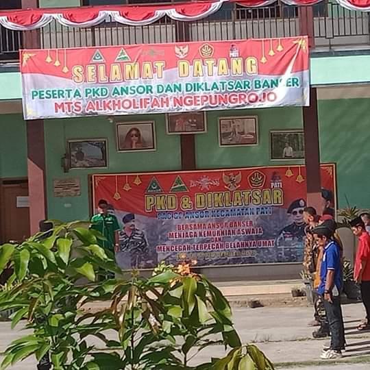 Pelaksanaan kegiatan PKD Ansor dan Diklatsar Banser di MTs Alkholifah Desa Ngepung Rojo Pati