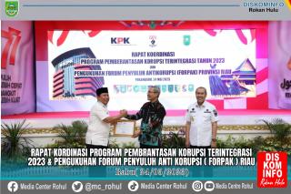 Dengan Nilai Tertinggi di Riau,Bupati Sukiman 2 Kali Berturut Terima Penghargaan Indeks SPI dari KPK
